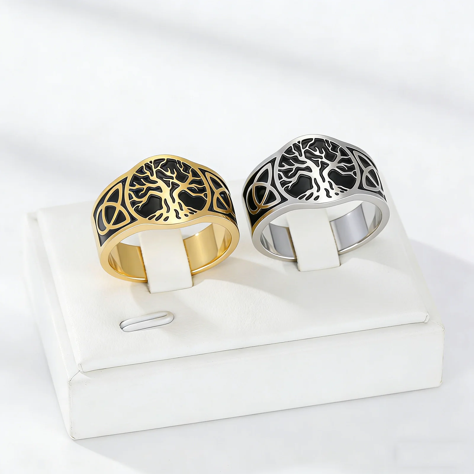 Cooltime Goldfarbener Keltischer Knoten Lebensbaum Offener Ring für Männer und Frauen Retro Edelstahl Nordischer Stil Amulett Schmuck 2026 Geschenk