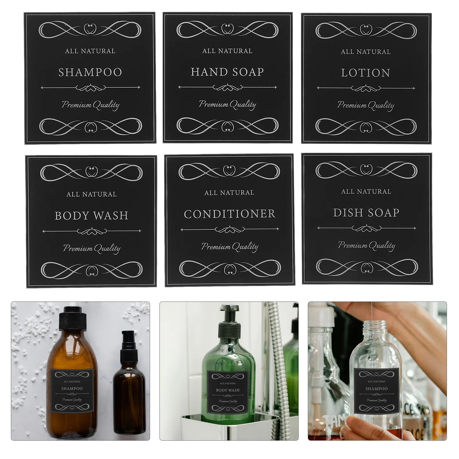 6 Sheets Hand Bottle Sticker Soap Labels Shampoo Sorted Stickers Dish Bathroom for Dispenser Waterproof Conditioner bathroom labels sticker set