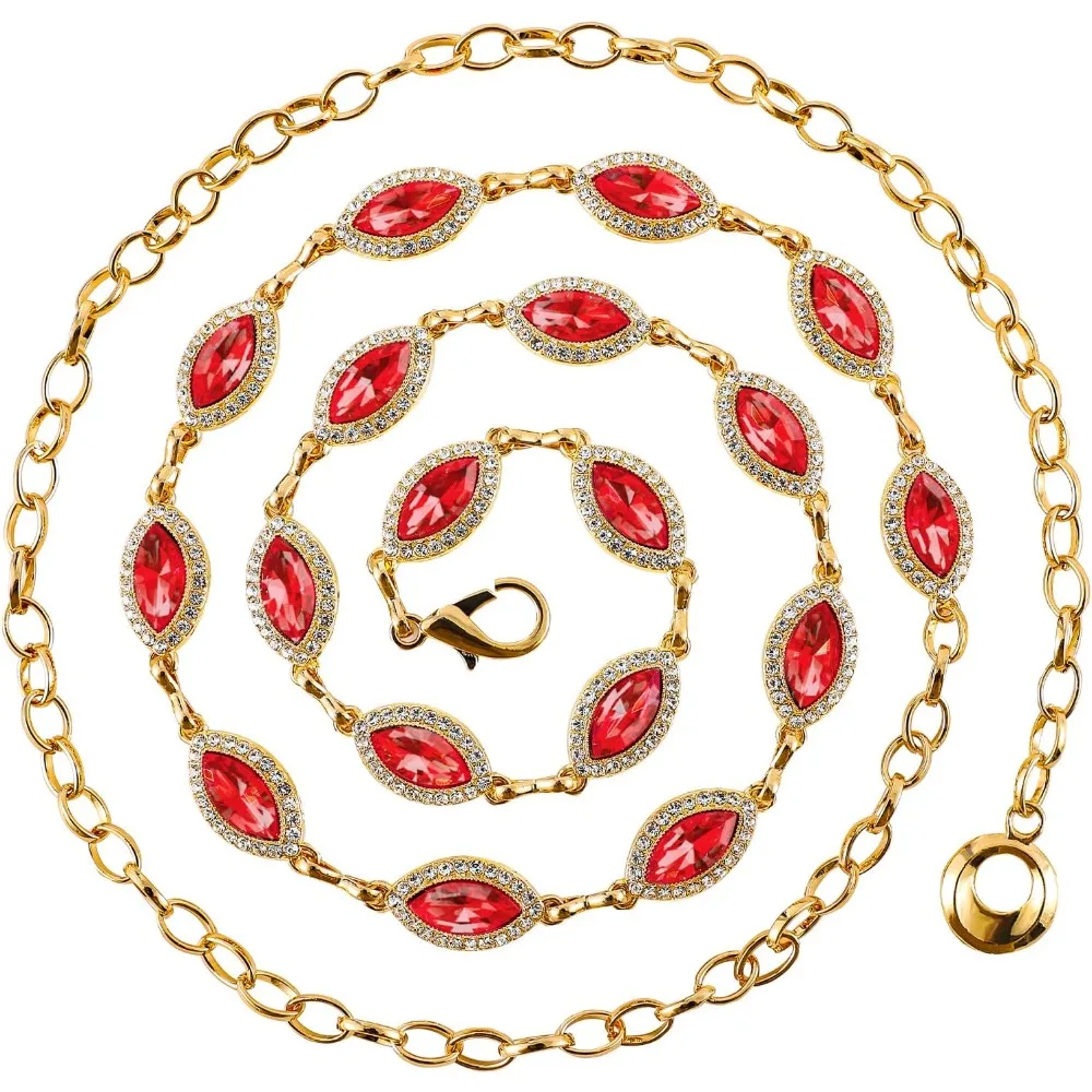 Kristall-Bauch-Taillenkette, Gürtel, goldfarben, geschichtete Bauchkette für Damen – rot-grüner Strass-Diamant-Körperketten-Schmuck