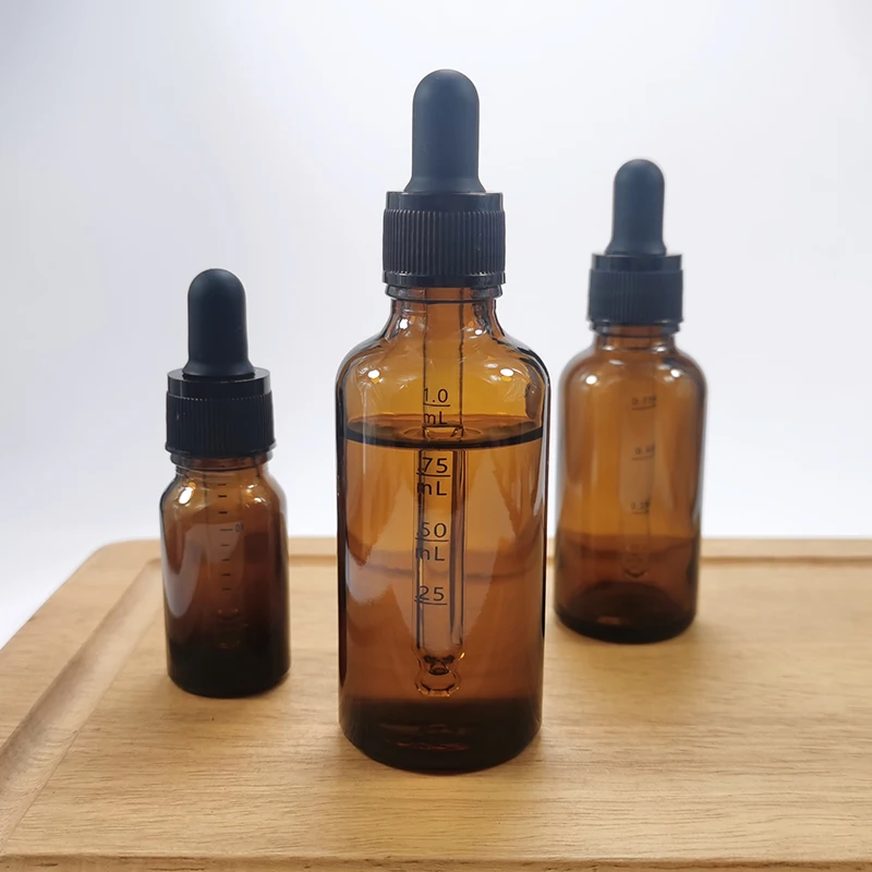 Dropper Bottles With Measure Pipet 5ml-100ml Reagent Eye Drop Amber Glass Aromatherapy Liquid Scale Jar Refillable Bottles
