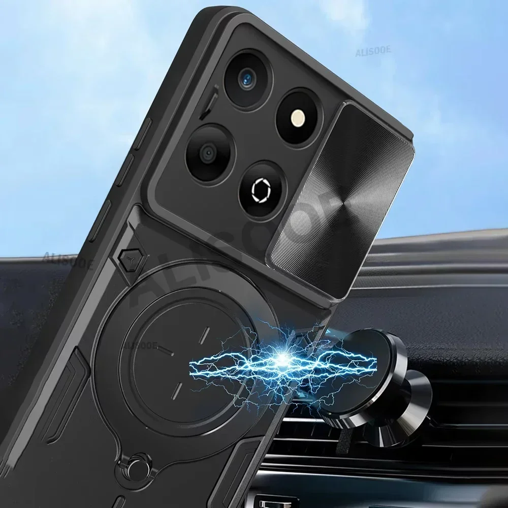 Armor  Shockproof Case with Slide Camera Lens Cover and Magnetic Ring Stand