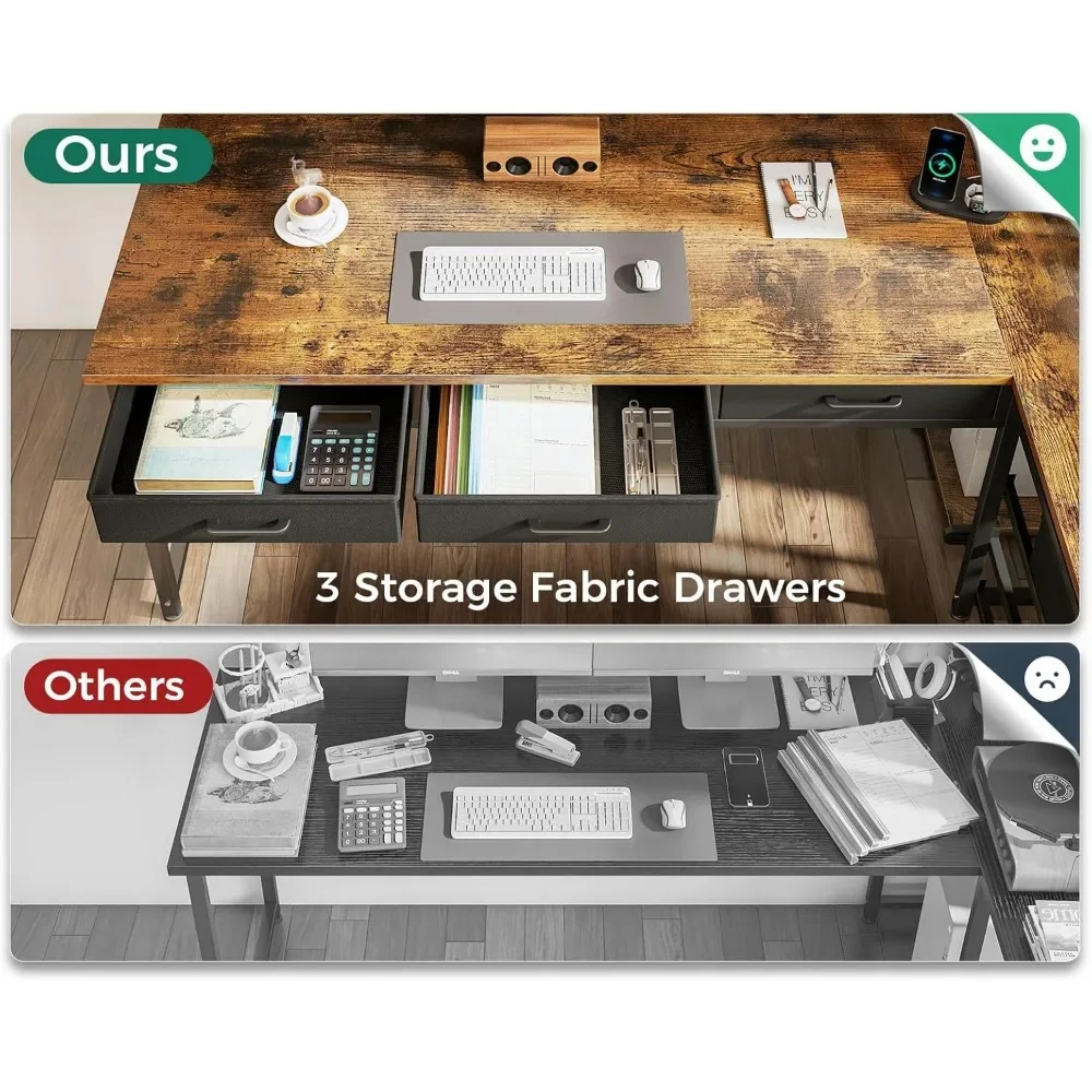 61" L Shaped Desk with 7 File Drawers, Gaming Desk with LED Light & Power Outlet, Reversible Home Office Desk 4