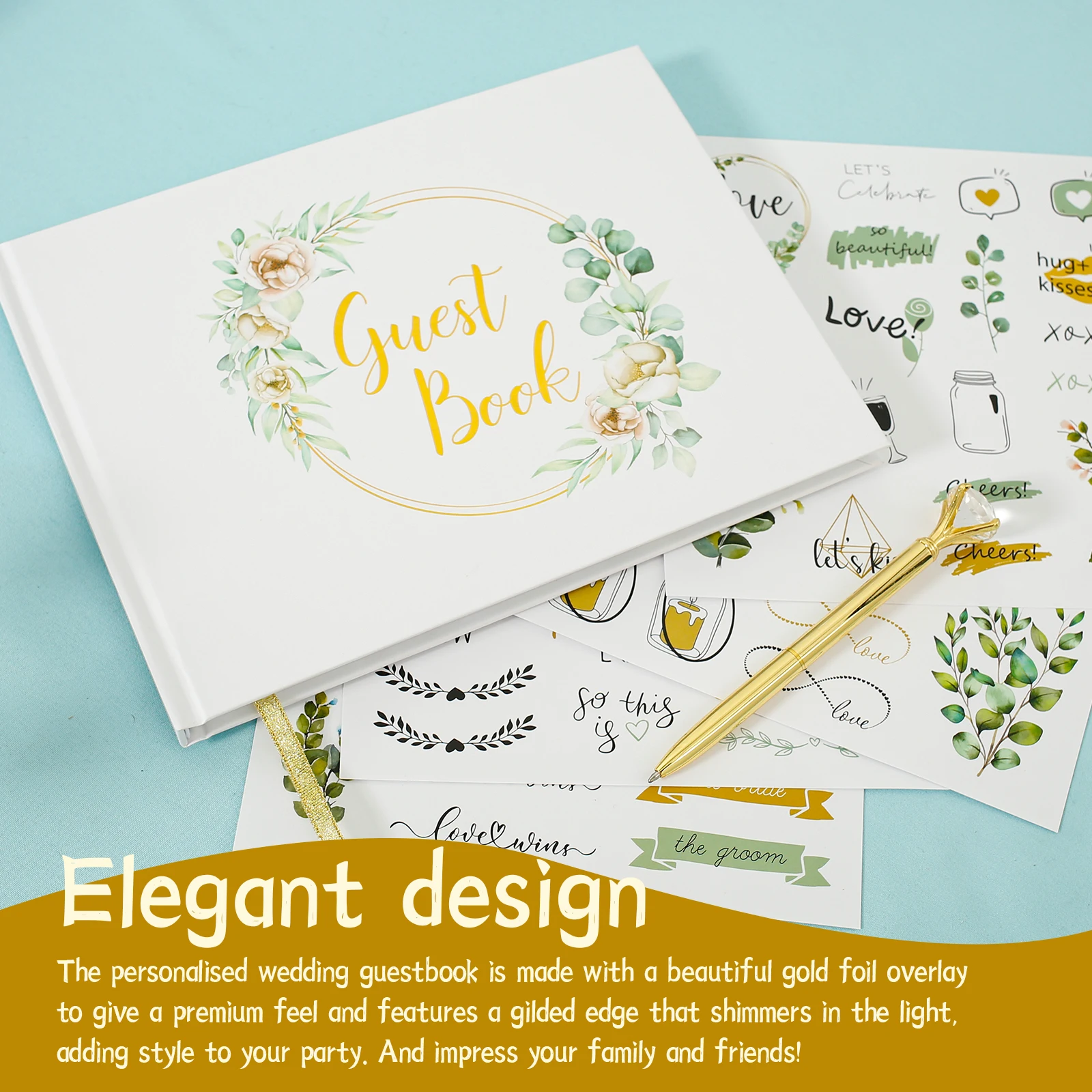 Wedding Guestbook Wedding White Guest Book with Diamond Pen Decoration Message Book for Anniversary Photo Gift