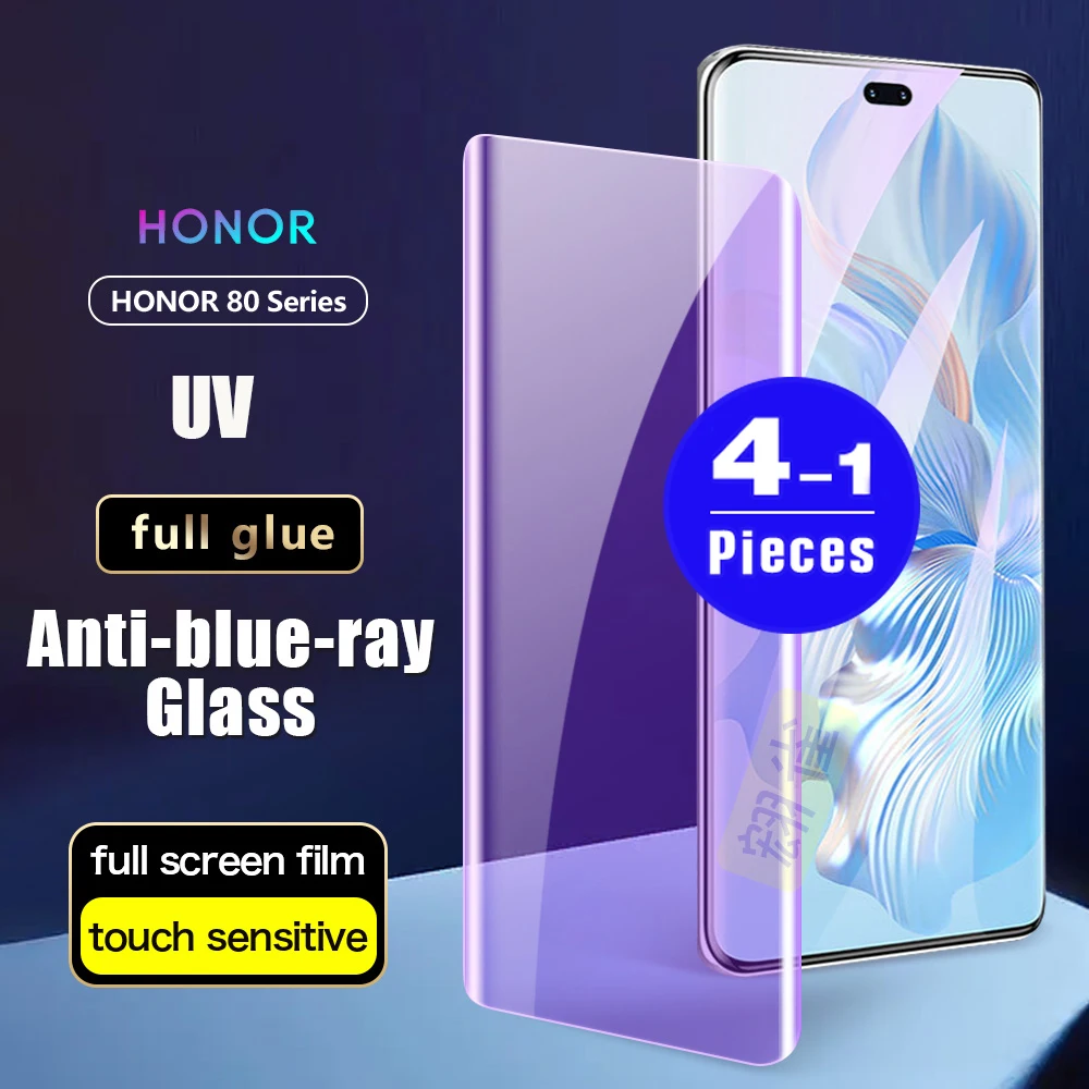 

1-4Pcs Anti Blue Light For Honor 80 SE 70 60 50 30 pro plus UV Tempered Glass phone protective film screen protector smartphone