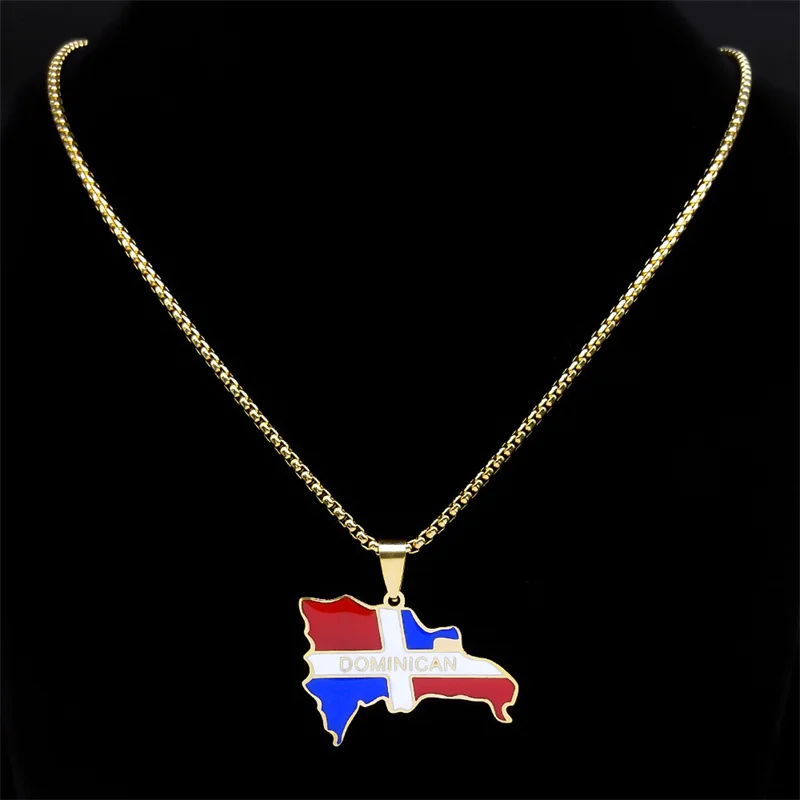 JEDTAKCT Collana Con Ciondolo Mappa Della Repubblica Dominicana – Catena Regolabile 45-60 Cm, Design Geometrico Scavato, Unisex
