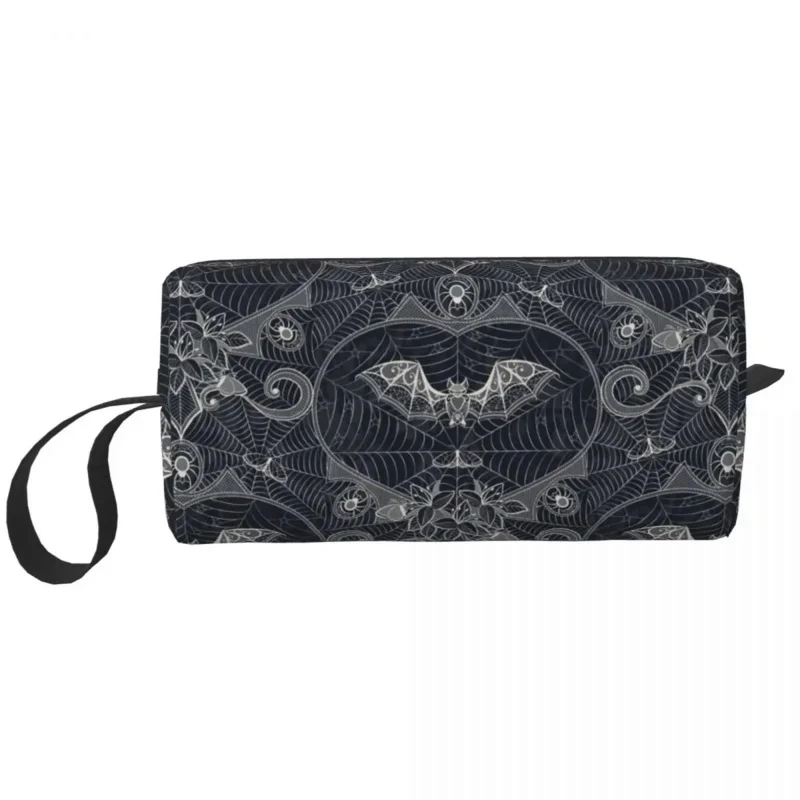 

Halloween Witch Bats Makeup Bag for Women Travel Cosmetic Organizer Kawaii Gothic Halloween Lace Storage Toiletry Bags