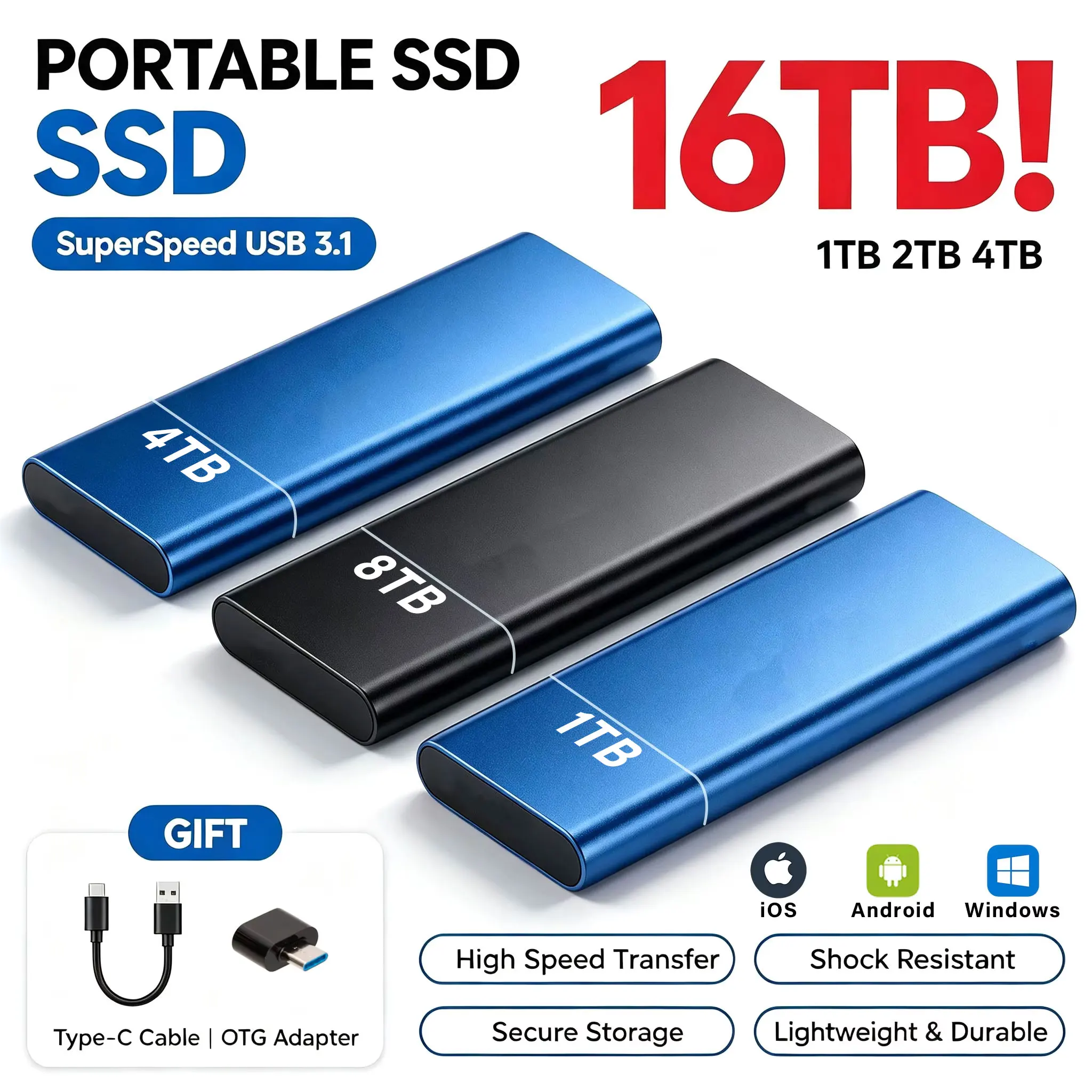 Portable solid state drive 4TB large capacity portable hard drive SSD high-speed external hard drive original mechanical hard dr