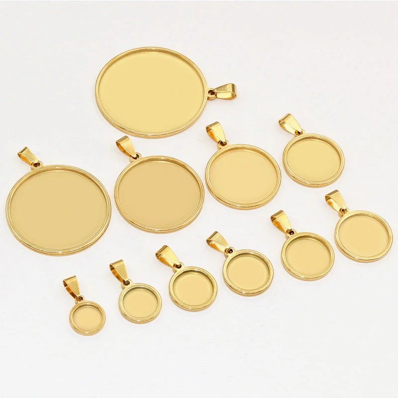 5 Stück nie verblassen Edelstahl 10-40mm Innen größe Anhänger Cabochon Basis Cameo Blank Setting Charm Tablett für DIY Schmuck