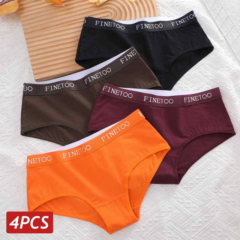 4PCS/Set Women Cotton Panties Sexy Low Rise Elastic Briefs Letter Straps Underwear Girl Solid Color Sports Panties Soft Lingerie