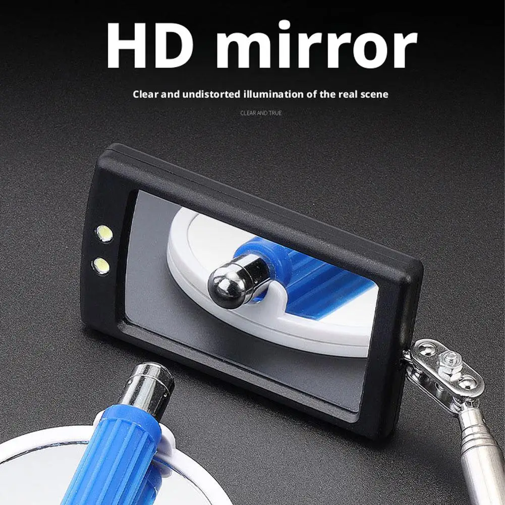 360 ° 검사 거울 LED 조명 그립 핸들이 있는 텔레스코픽 검사 작업 거울 자동차 유지 보수 수리 도구