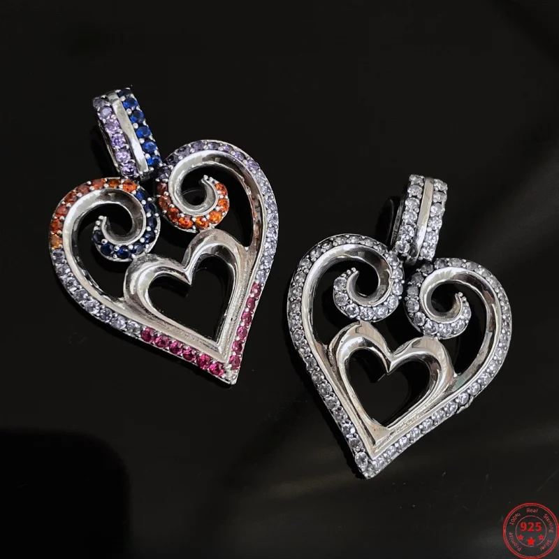

S925 Sterling Silver Charms Pendants for Women Men New Fashion Hollow Love Heart Micro Inlaid Zircon Jewelry Free Shipping