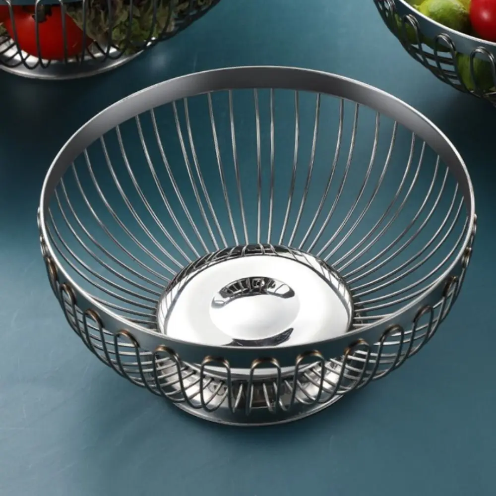 Stainless Steel Wire Fruit Draining Basket Hollow Vegetable Holder Snacks Container Nordic Vegetable Basket Hotel