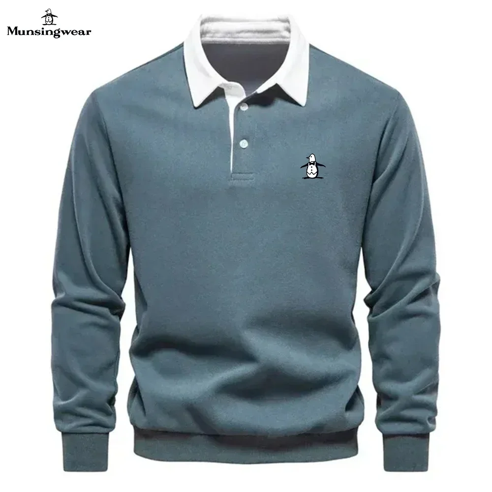 Autumn Winter Long Sleeve Men's Golf T-shirt Polo Shirt Casual Classic Solid Polo Neck Men's Top Brand Munsing Golf Shirts polo shirt mens shirts