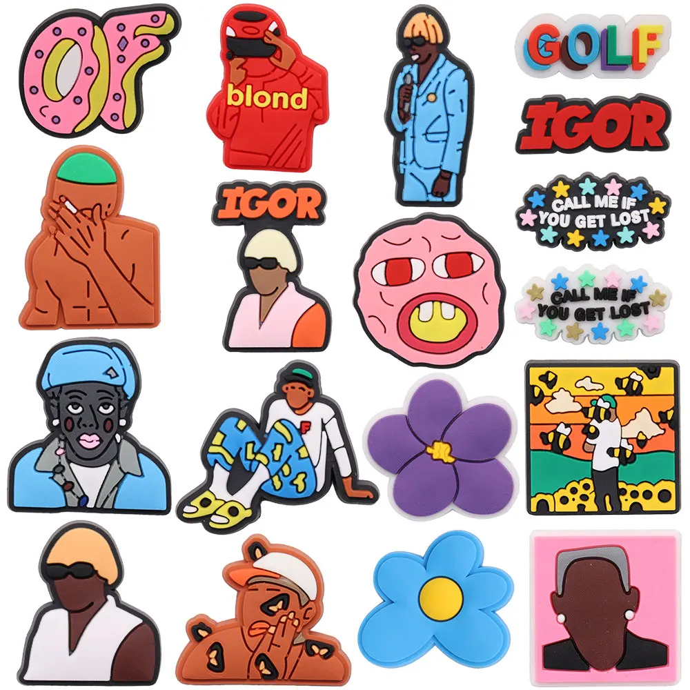 

50Pcs Wholesale PVC Hip-hop Golf Blond Garden Sandals Shoe Charms Man Woman Shoes Decorations DIY Croc Jibz Backpack