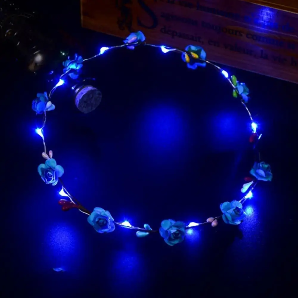 LED Flower Garland Headband Wedding Bride Crown Flower Headband Headwear Girls Birthday Party Luminous Hair Garland Flower Crown