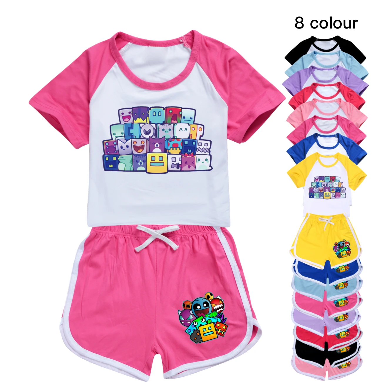 

Kids Game Angry Geometry Dash Costume Baby Girls Short Sleeve T-shirt + Shorts 2pcs Suit Children's Clothing Sets Teenager Boys
