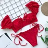 Sexy Ruffle Bikinis 2024 Women Short Sleeve Solid Swimwear Push Up Swimsuit High Cut String Bathing Suit Bandage Thong Beachwear