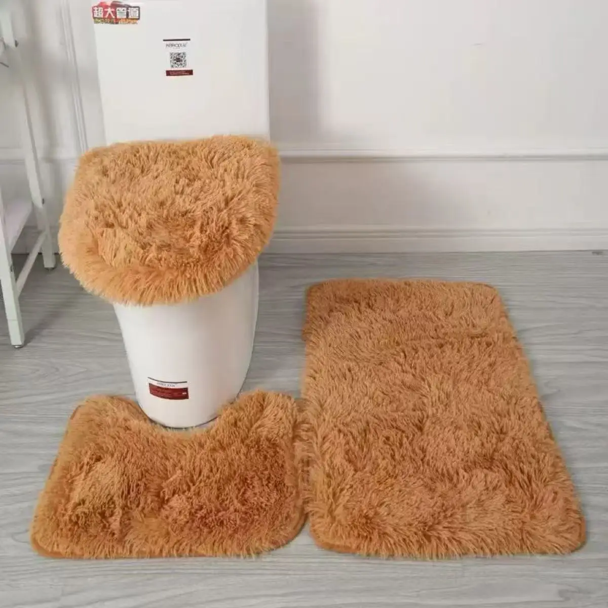 3 Piece Bath Rug Set U Shape Toilet Lid Cover Washable Floor Mat Image 3