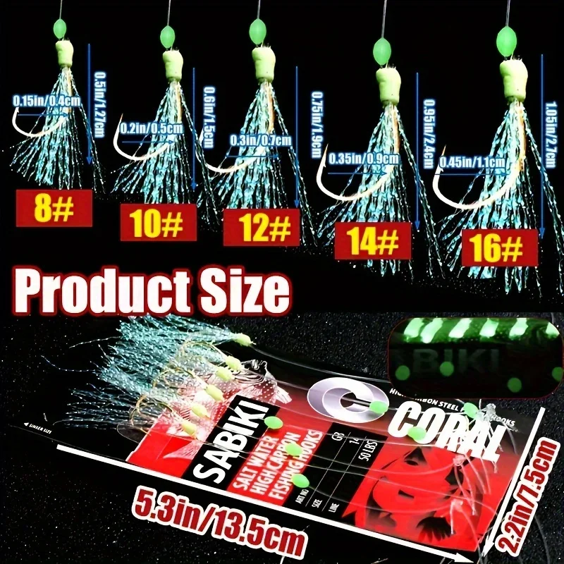 Packs de 1 à 5 montages sabiki pêche mer et eau douce avec hameçons haute carbone et effet luminescent