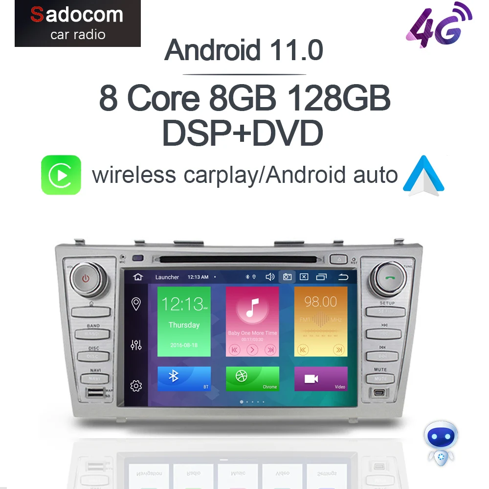 

Carplay DSP LTE IPS Android 11.0 8G+128GB 8Core Car DVD Player Wifi GPS map RDS Radio Bluetooth 5.0 For Toyota Camry 2007 - 2011