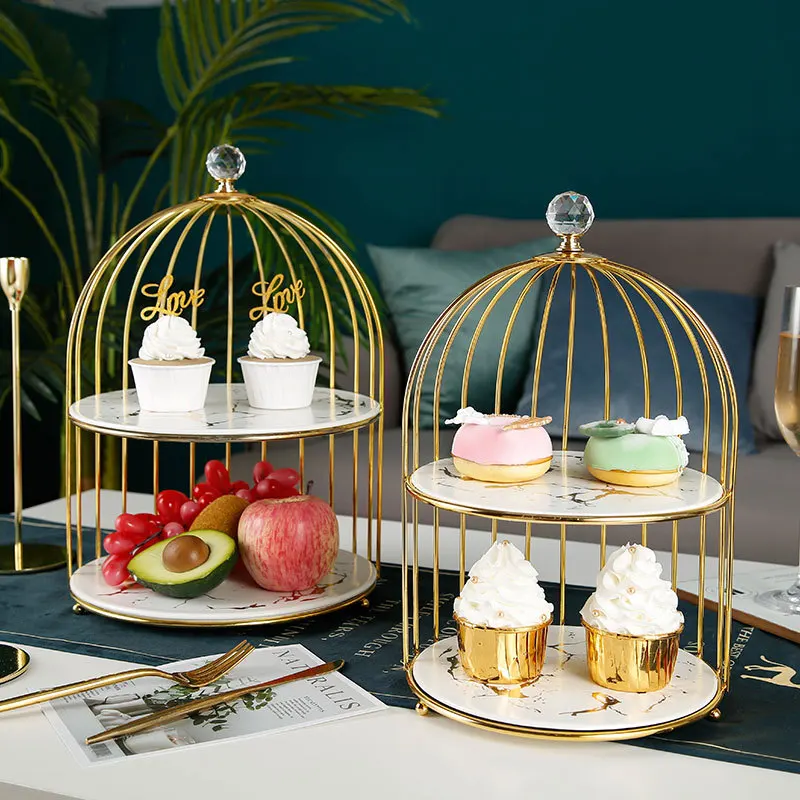 Wrought iron 2-tier 3-tier bird cage Cake stand wedding birthday decoration dessert fudge tray Home party display stand