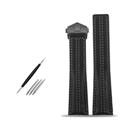 Premium Genuine Leather Watch Strap - Elegant Cowhide Watchband Accessories, 22mm - 22mm (Black - black)