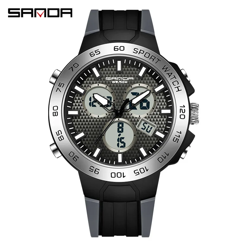 SANDA Top Luxury Brand Men's Watches Outdoor Sports Waterproof Dual Display Quartz Wristwatches Digital Relogio Masculino 3112