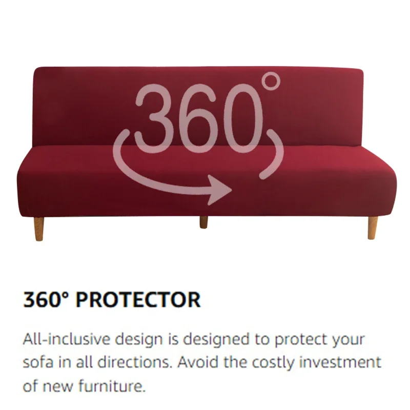 Stretch Armless Sofa Bed Cover Without Armrest Slipcover Solid Color Fitted Foldable Futon Cover with Elastic Bottom 3