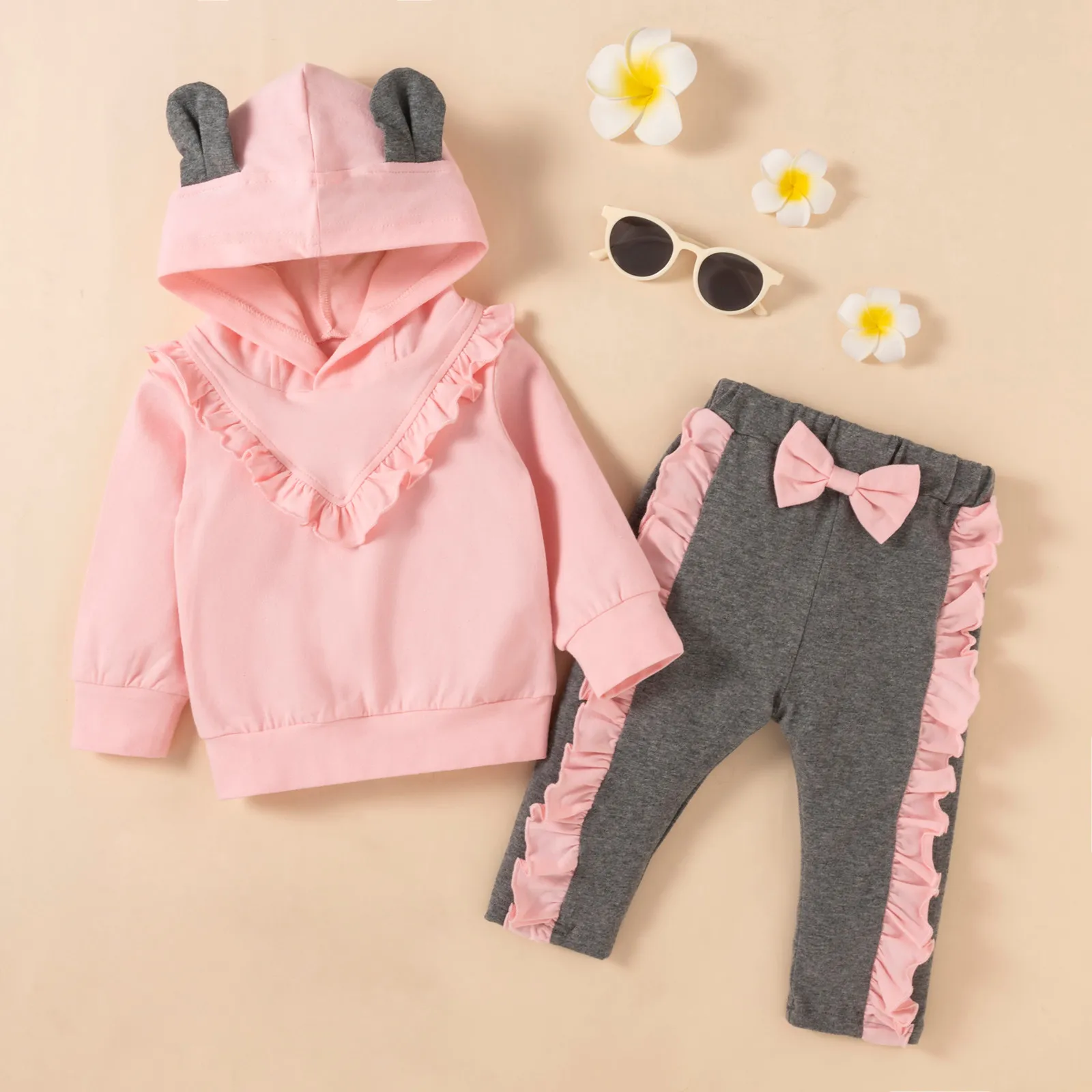 

Kids Suits Tracksuit Children Outfits Comfortable Autumn Winter Cute Ear Hooded Sweatshirt+ Pants 2PCS Baby Girls Clothing Set