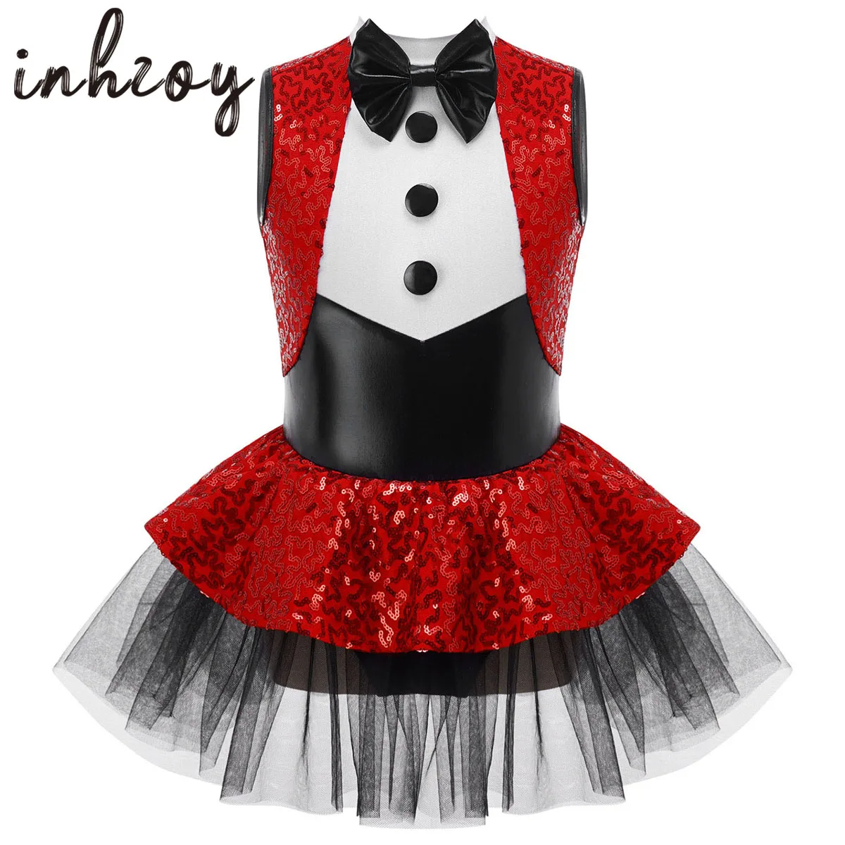 

Kids Girls Sequins Bowknot Buttons Ballet Dance Tutu Dress Princess Party Ballroom Latin Jazz Modern Dancing Performance Costume