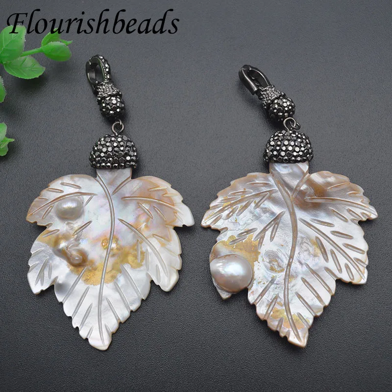 

Натуральная перламутровая Швабра в Форме Кленового Листа, подвеска с черным кристаллом и CZ бусинами, модные ювелирные изделия, поставки