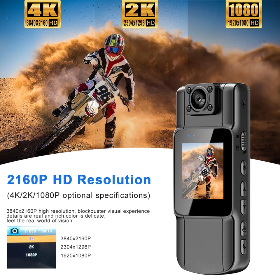 128GB 4K Bodycam Mit Nachtvision - Tragbare Actionkamera Für Sicherheit & Sport