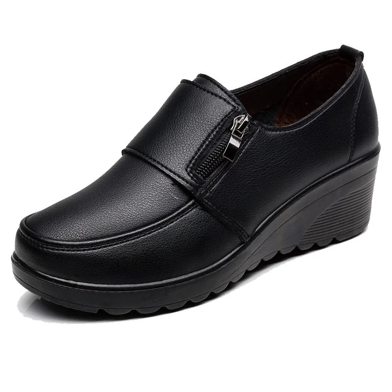 Spring Autumn Women's fashion Pumps shoes woman genuine leather wedge single casual shoes mother high heels