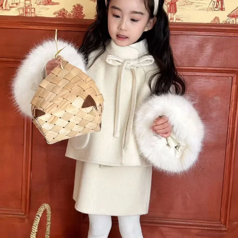 Girl's Woolen Small Fragrant Style Set Autumn And Winter 2026 New Children's Clothing Western-style Woolen Two-piece Set