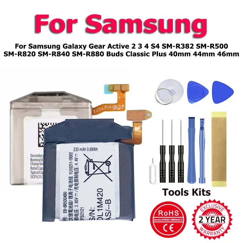 Batteria Xdou Per Samsung Galaxy Gear Active 2 3 4 S4 Sm-R382 Sm-R500 Sm-R820 Sm-R840 Sm-R880 Buds Classic Plus 40Mm 44Mm 46Mm