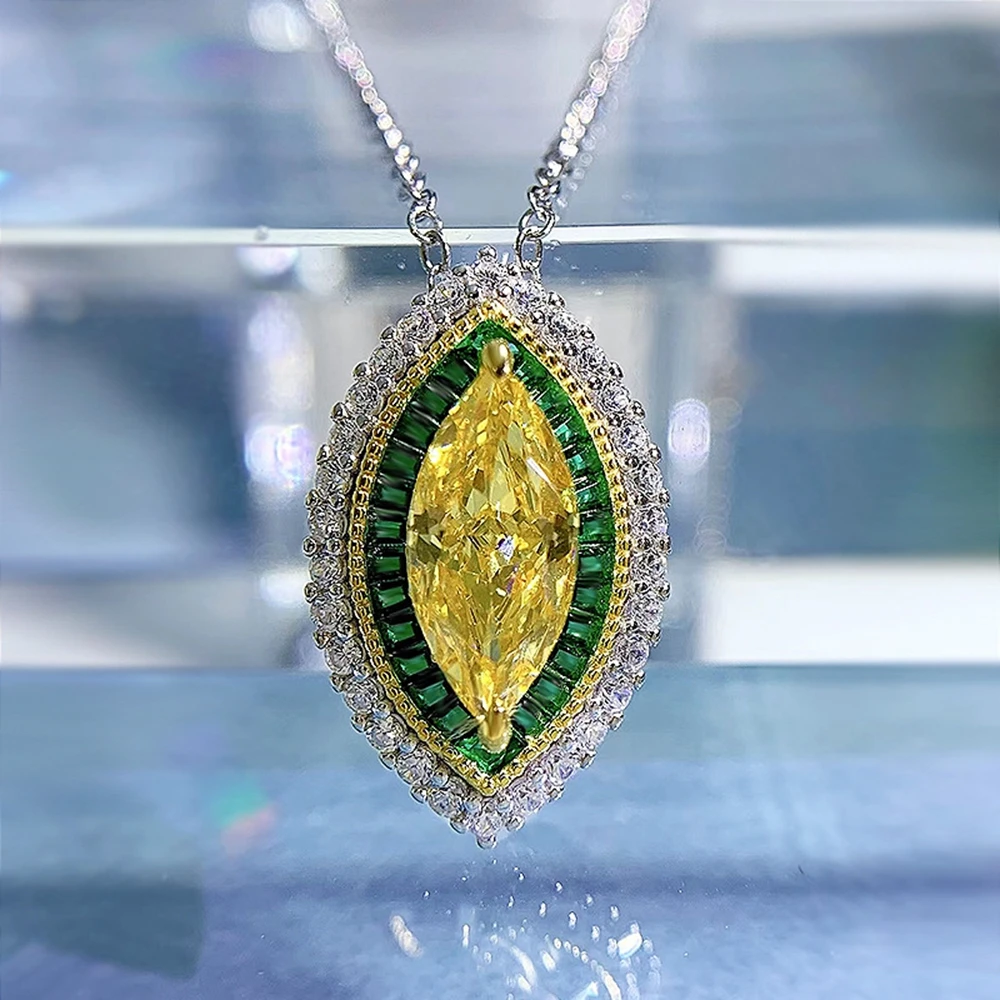 PuBang Fine Jewelry 925 Sterling Silver Yellow VVS Gem Created Moissanite Cocktail Pendant Necklace for Women Gift Drop Shipping