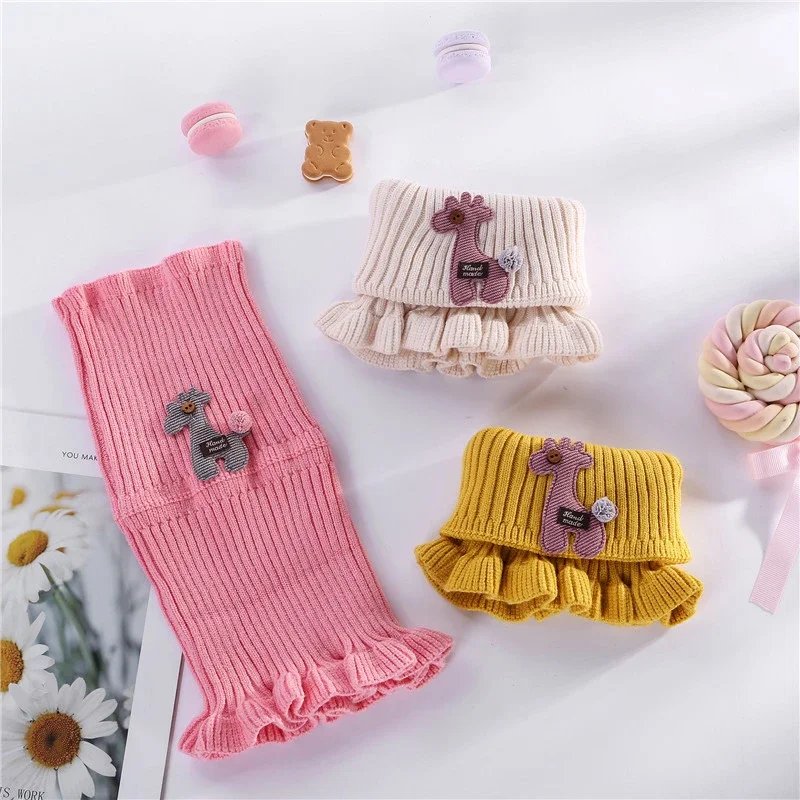 6 Colors Warmer Baby Knitted Scarf Cartoon Giraffe Ruffle Neck Girls Kids Warm Scarves Collar Circle Outdoor Winter Scarfs baby scarf