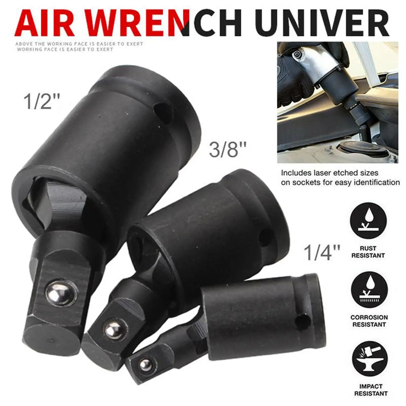 360 Degree Swivel Knuckle Joint Air Impact Wobble Socket Adapter 1 2 3 
