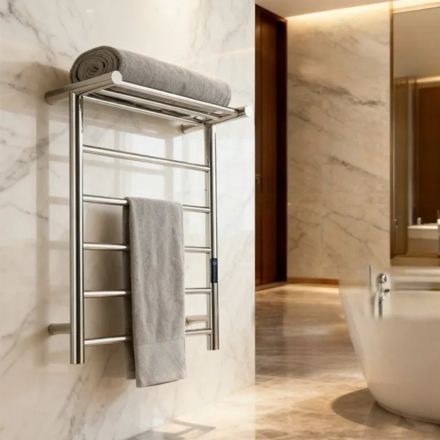 ราวแขวนผ้าไฟฟ้ากันน้ำ สแตนเลส ควบคุมอุณหภูมิคงที่ สำหรับเก็บและอบแห้งผ้าเช็ดตัว อุปกรณ์ห้องน้ำ 1