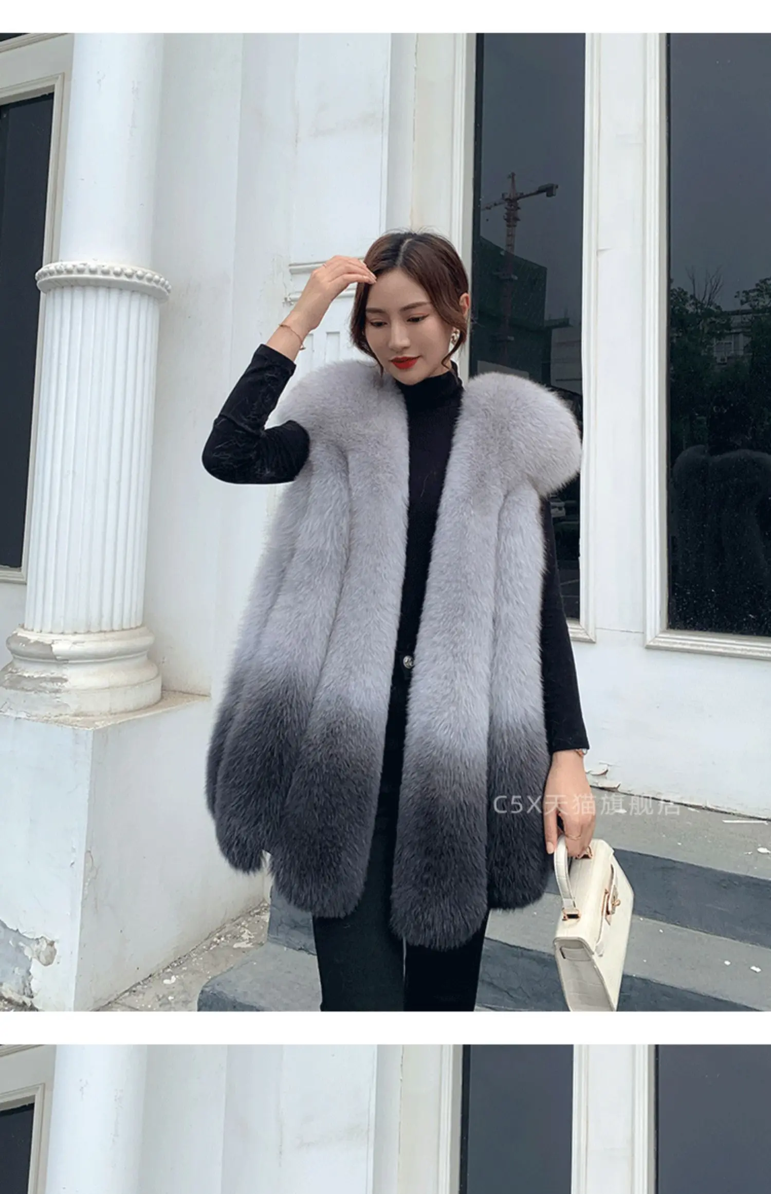 Fox fur vest women's medium and long 2024 new fashion fur vest thick coat real fur for winter