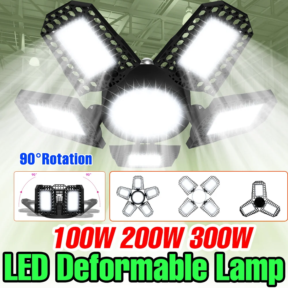 หลอดไฟ LED E27/E26 220V สำหรับโรงรถ หลอดไฟแบบพับได้ 110V 100W 200W 300W สำหรับบ้าน โกดัง โรงงาน ห้องใต้ดิน 1
