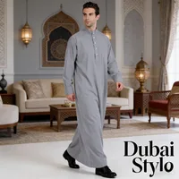 Qatar Stand Collar Mens Thobe Robe Polyester Pocket Design Arab Middle East Dubai Travel Clothing Lightweight Cultural Look