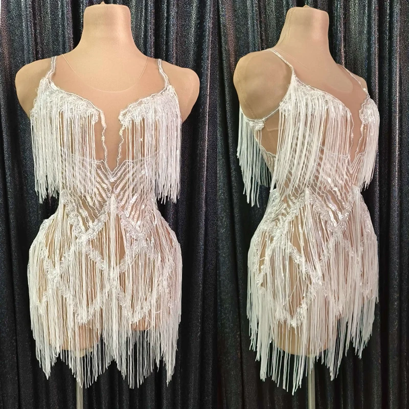 

Sequins Tassel Dresses Drag Queen Show Costume Ladies Birthday Party Clothing Bar Singer Dancer Performance Stage Outfit