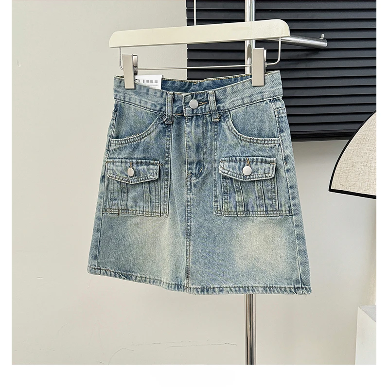 

Denim Skirt for Women Pockets A-line Anti-emptied Spring Streetwear Womens High Waist Korean Style Mini Skirts Fashion Dropship