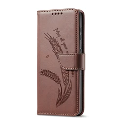3D Ear of Wheat Leather Wallet Flip Phone Case - Elegant Protective Cover for Redmi 15C (173mm) (Brown)