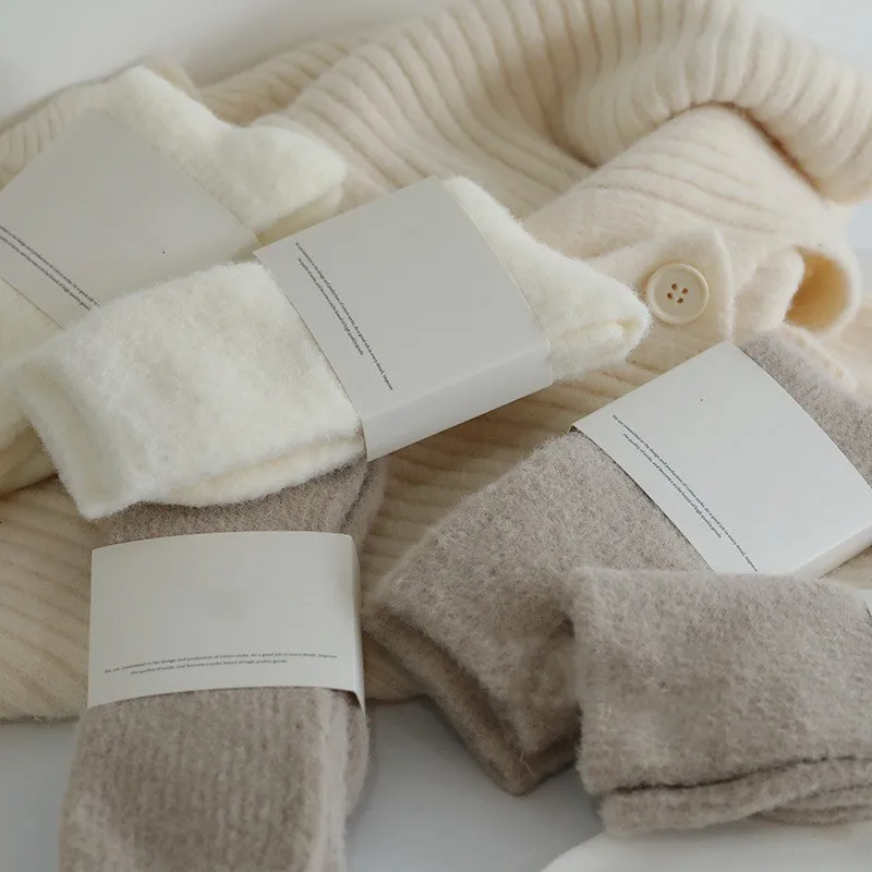 

Winter Warm Thick Middle Tube Socks for Woman Girls Solid Color Sock