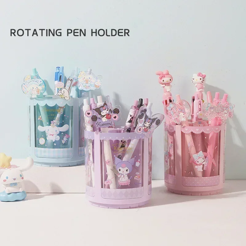 Pen Holder MINOSO Sanrio Genuine Melody Cinnamoroll Kuromi Rotating Cartoon Desktop Organizer Stationery Cosmetics Storage
