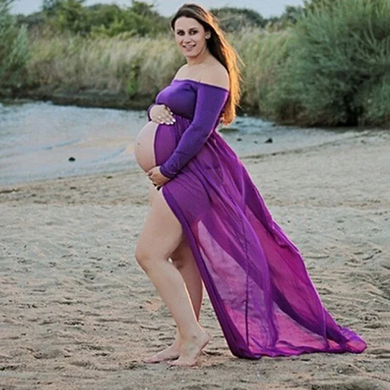 

Slit-Front Pregnant Maternity Dresses For Pregnancy Pregnant Clothes Maxi Gown Women Sexy Photo Shoot Photography Props Clothing