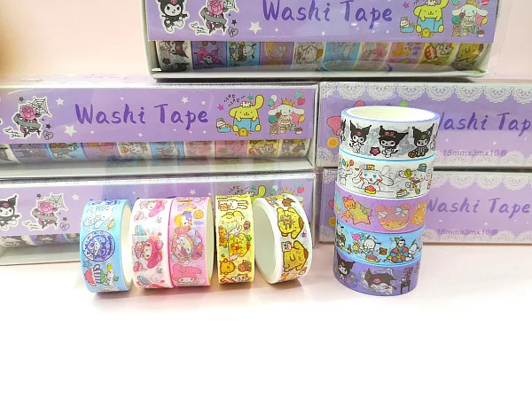 10Roll/Pack Sanrio Washi Tape Mymelody Kuromi Cinnamoroll Pom Pom
