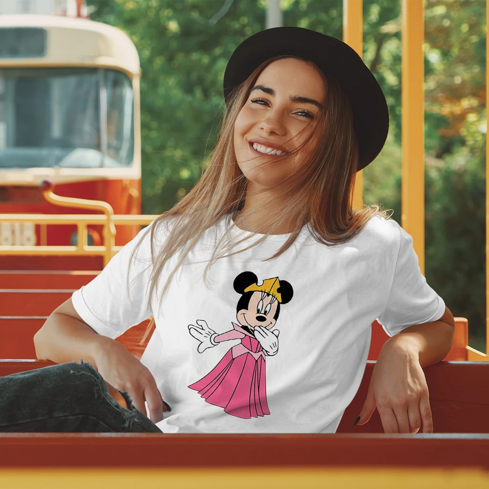 

Disney Magic Kingdom Summer Vacation T Shirt Women Cute Fun Mickey Princess Disneyland Trip Clothes European Style Fashion Tees